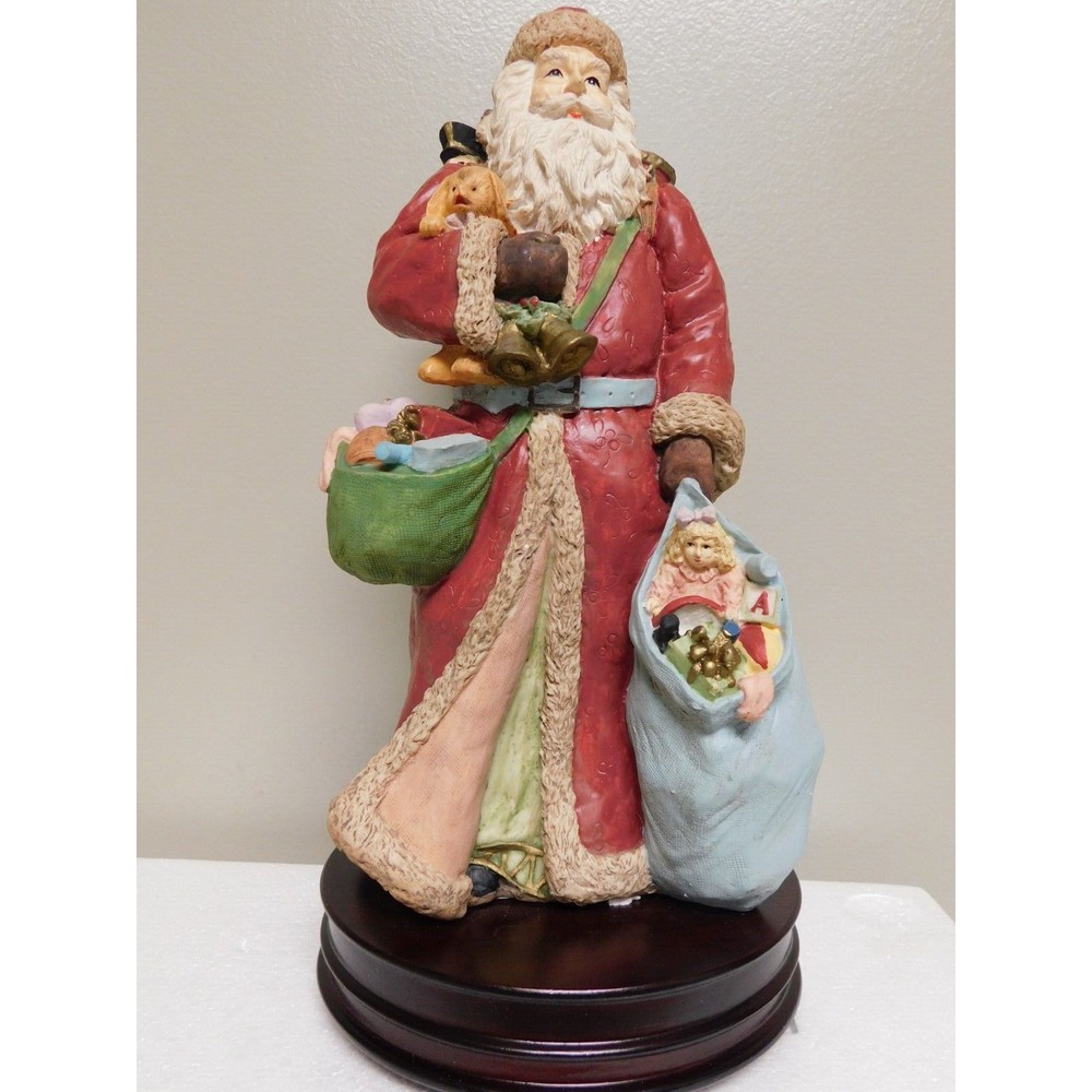Musical Red Coat Santa with Wooden Base  J.C. Penny  12"  Have Yourself A Merry